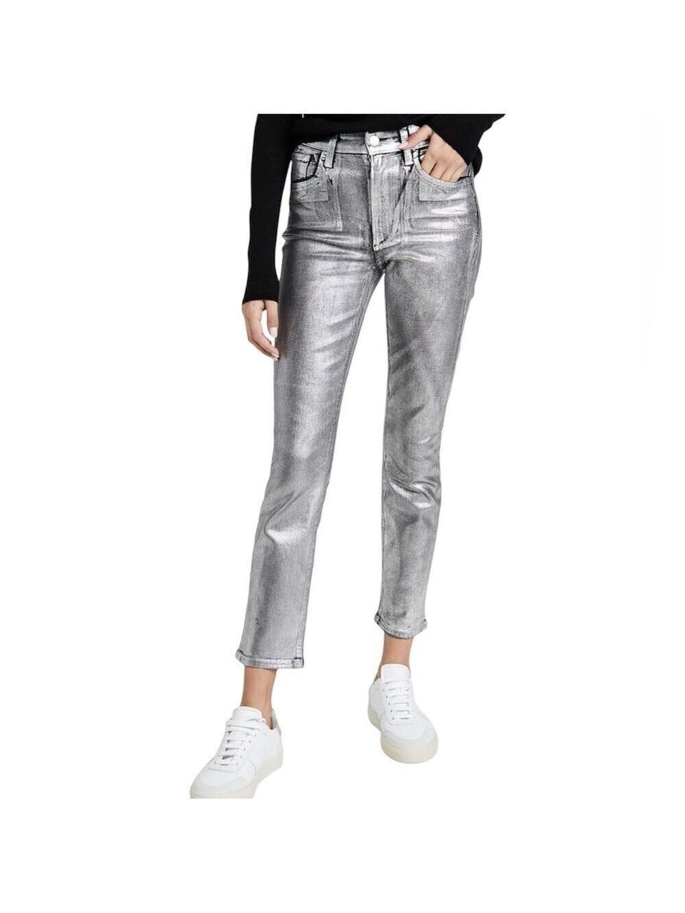 JOE'S JEANS Silver Metallic finish The Luna High Rise Cigarette Ankle sz 29